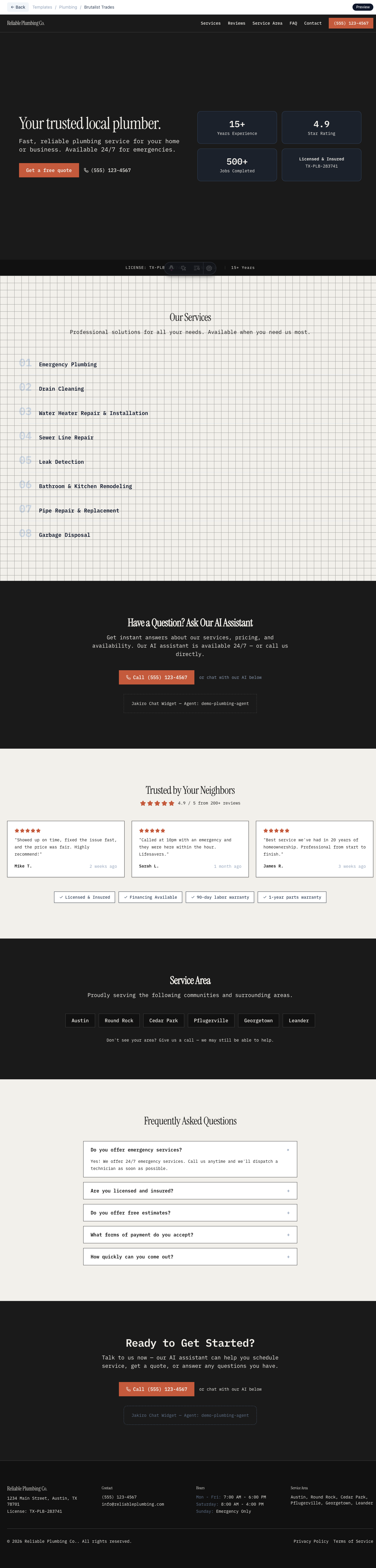 Brutalist Trades template preview